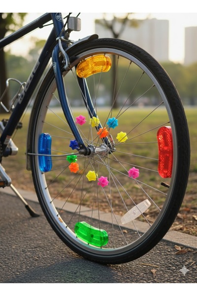 abnturk Bisiklet Jant Süsleri 4 Büyük Parça Ve Renkli Yıldızlar Görünürlük Sa...