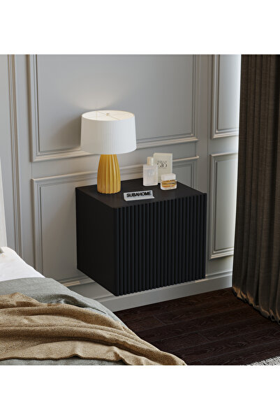subahome %100 Mdf 40 cm Duvara Monte Şık Siyah Kapaklı Komodin Modern Çok Amaçlı Dolap