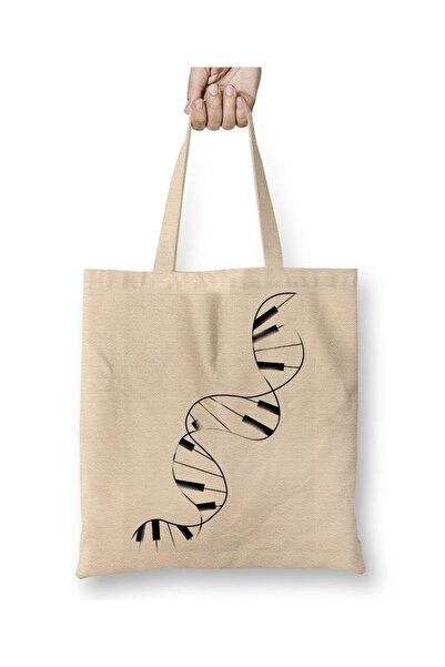 Toyaso Piano Piano Music Notes White Cloth Bag Long Handle Shopping Bag Beach Bag