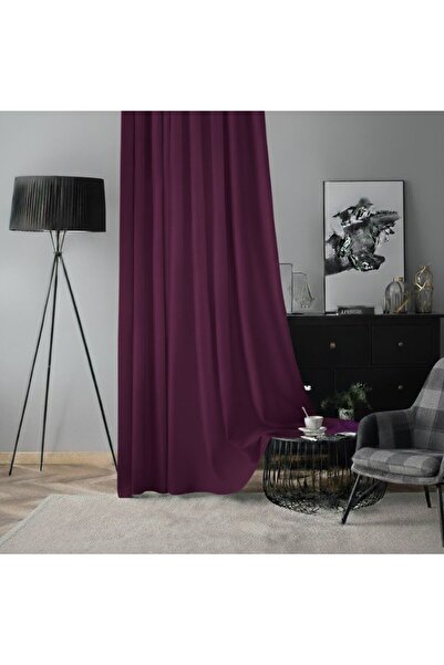 mis home ev tekstil Soft Kadife Fon Perde 90 cm Sık Pile Koyu Mürdüm