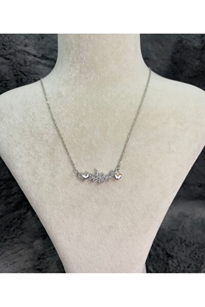 Staınless Parlak Taşlı Kelebek Desen Kolye