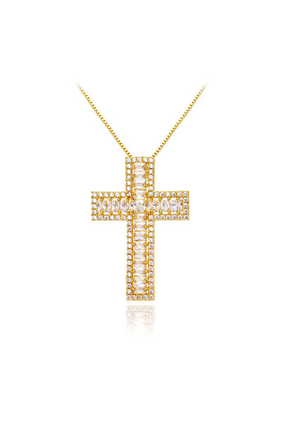 House of Crystals Gold Plated Cross Necklace with Zirconia Crystals California