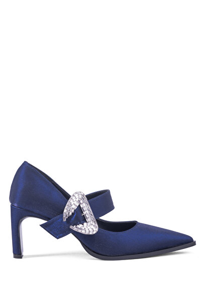MARY Special Series Jane High Heels Designed with Luxurious Textured Fabric and Glittering Triangle Buckle