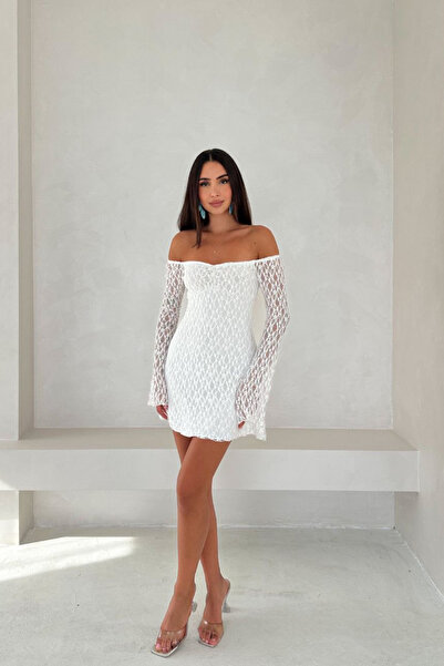 MİROR Women's White Lace Detailed Mini Dress