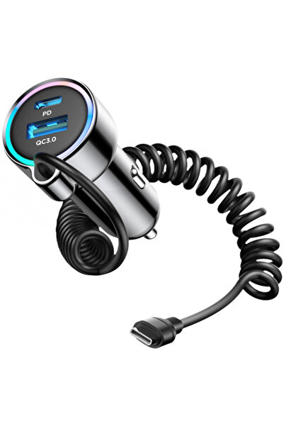 Joyroom USB-C Wired Car Charger JR-CL07, 72W, 3A, 1 x USB-A - 1 x USB-C, Black