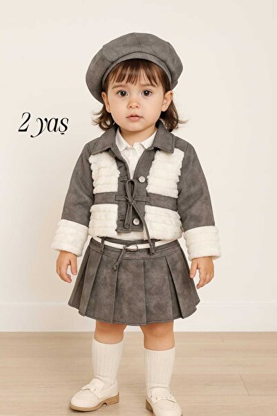 KATIA Girl's Stylish Winter Set |   Plush Detailed Jacket & Skirt Combination |   Trend New Season”