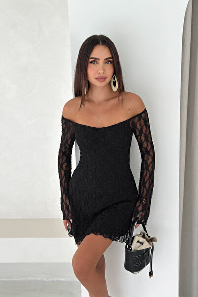 MİROR Women's Black Lace Detailed Mini Dress