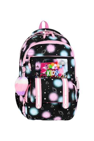 QİELL Quality Primary School 3-Piece Backpack Set Heart-Shaped Space-Themed with Thermal Lunch Box and Pencil Case