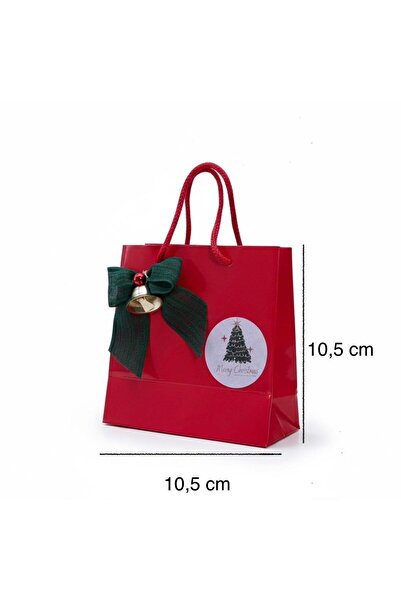 MydesignsK G Yeni Yıl Süslü Kırmızı Karton Çanta 1 Adet 10,5 x 10,5 cm