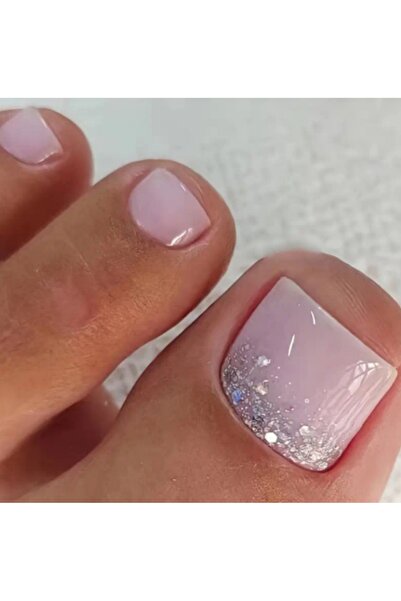 TREND 24'lü Gümüş Sim detaylı Kare model Takma Ayak Tırnağı Protez Tırnak Seti