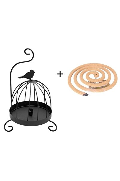 VENITIVO VINDEM CELOR INTELIGENTI VENITIVO Metal Mosquito Coil Holder with Coils, Ash Tray, Black Bird Cage, Ø14 x 28 cm