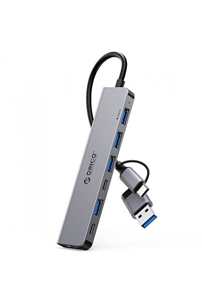 Universal Hub USB / USB-C Orico YSA7-U3, 1 x USB-A 3.0 - 4 x USB-A - 2 x USB-C, Gri