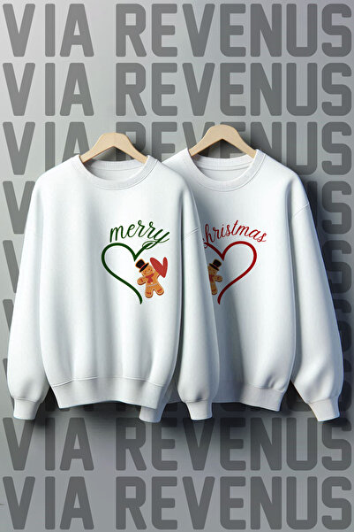 Vordevia Cookie New Year Christmas Printed Crew Neck 3 Thread Ş Fleece-Lined Lover Combination Sweatshirt