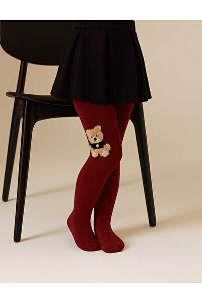 DÜVEN Teddy Bear Girl's Cotton Burgundy Pantyhose
