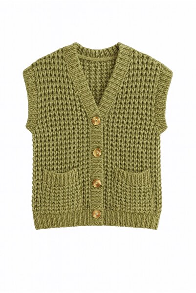 MARLİNG Triko Thick Knitted Buttoned Vest
