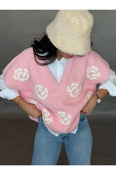 Lavanta Tekstil Rose Embroidered Shirt Sweater Set