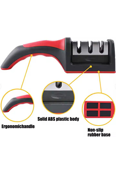 OEM Professional Knife and Scissor Sharpener, 3 Stages, Ergonomic, Anti-Slip, Red/Black