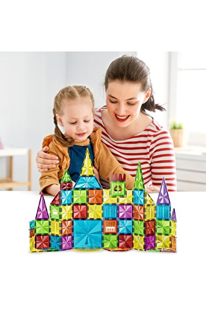 GÜLEÇ TİCARET Manyetik Tiles Renkli 75 Parça Manyetik Yapı Magnetic Bloklar