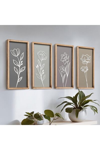 ALAYRA International مجموعة من 4 قطع فنية جدارية ثلاثية الأبعاد بنقشة زهور خض...