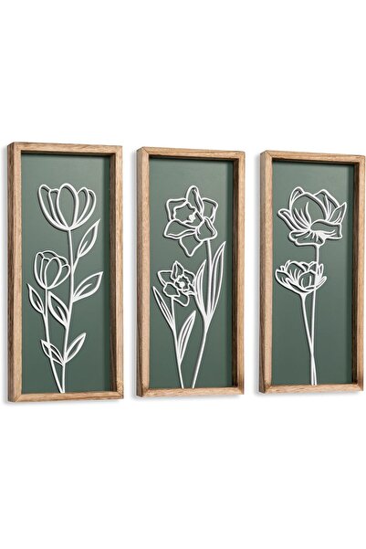 ALAYRA International مجموعة من 3 لوحات فنية جدارية ثلاثية الأبعاد بنقشة زهور ...