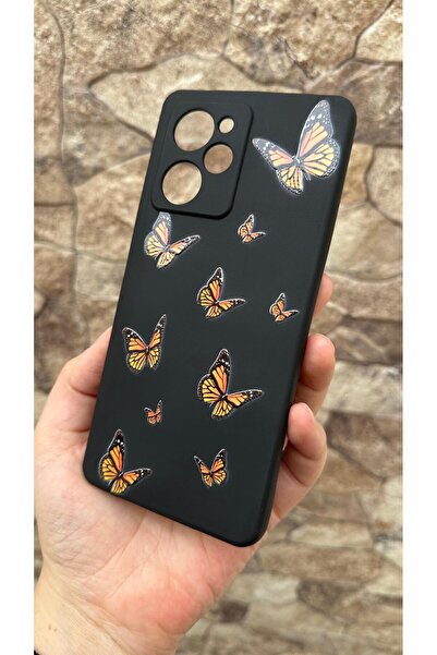 Vip Case Poco X5 Pro Compatible Orange Butterfly Patterned Silicone Shock-Absorbing Classic Protected Rubber Case 277