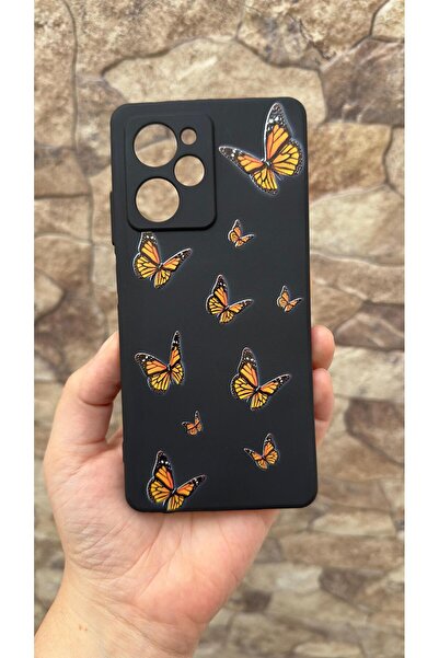 Vip Case Poco X5 Pro Compatible Orange Butterfly Patterned Silicone Shock-Absorbing Classic Protected Rubber Case 277