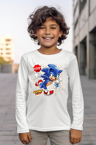 Texclusive Sonic Long Sleeve Children's T-Shirt 100% Cotton Combed Cotton