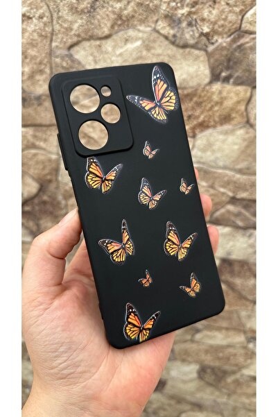 Vip Case Poco X5 Pro Compatible Orange Butterfly Patterned Silicone Shock-Absorbing Classic Protected Rubber Case 277