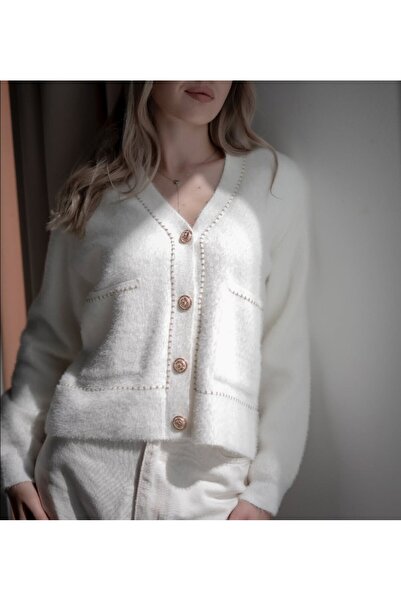 Lavanta Tekstil Soft Cardigan with Gold Button Detail