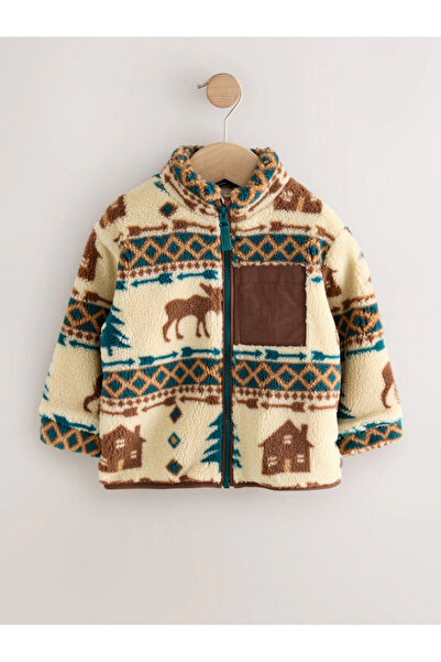 Next Baby Ekru/Kahverengi Desenli Fermuarlı Polar