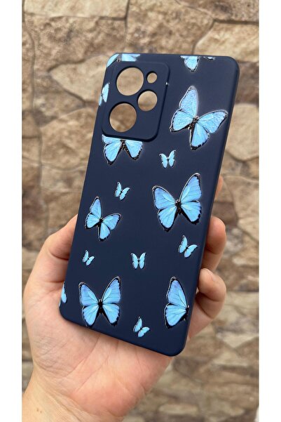 Vip Case Poco X5 Pro Compatible Blue Butterfly Patterned Silicone Shock-Absorbing Classic Protective Rubber Case 277