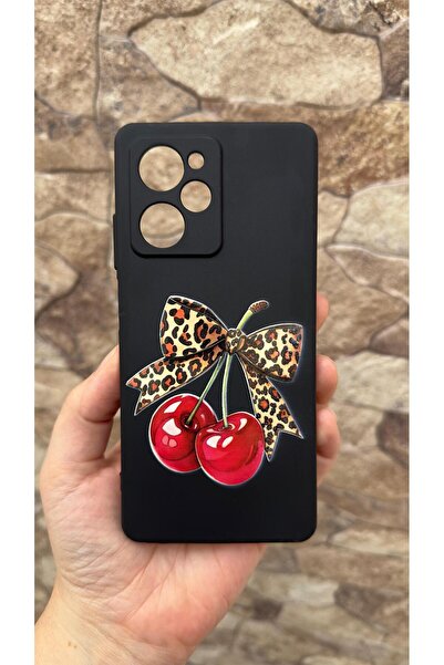 Vip Case Poco X5 Pro Compatible Cherry Bow Leopard Pattern Silicone Shock-Absorbing Classic Protected Rubber Case 277
