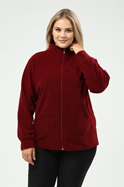 ÜMİTEKS KİDS CLUB Unisex Winter Fleece Cardigan Burgundy Zippered Winter