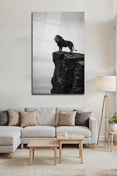 B&G DESIGN Regele Leu pe stâncă, siluetă, tablou decorativ din sticlă