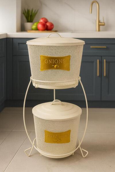 Feronyahome & Garden Şık Ve Pratik 2 Katlı Fileli Katlı Patates Soğan Saklama...