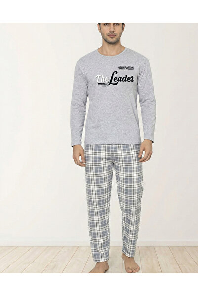 embody Men's long cotton wadded cotton pyjamas, grey The Leader 16403