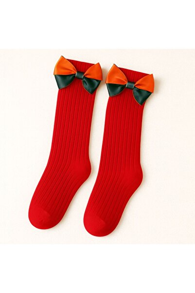 BEBEĞİME ÇORAP Бебешко момиче / Момиче Коледа Нова година Червени чорапи до коляното с панделка