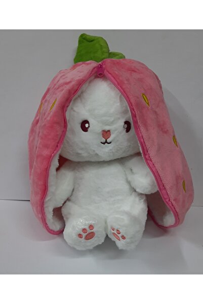 ydn Rabbit Plush Toy with Pink Strawberry Pillow 35 cm