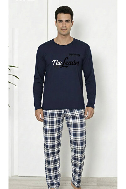 embody Pijama lungă bărbătească din bumbac, cu bumbac vată, bleumarin închis The Leader 16403
