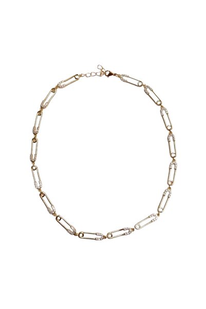 House of Crystals Colier tip Choker Placat cu Aur cu Cristale Zirconia Safety Pin