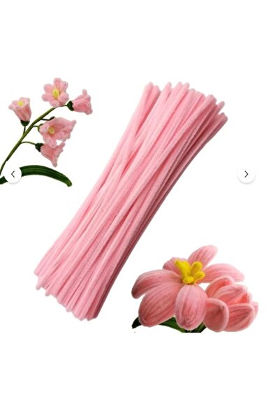 hobi market art 100 ADET SOFT PEMBE ŞÖNİL,Çiçek Yapımına Uygun Tüylü Tel 30 c...