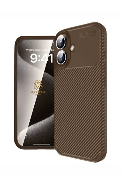 Massemr Phone 16 Compatible Carbon Textured Auto Focus Sensor Supported Impact Protective Premium Silicone Case Cover
