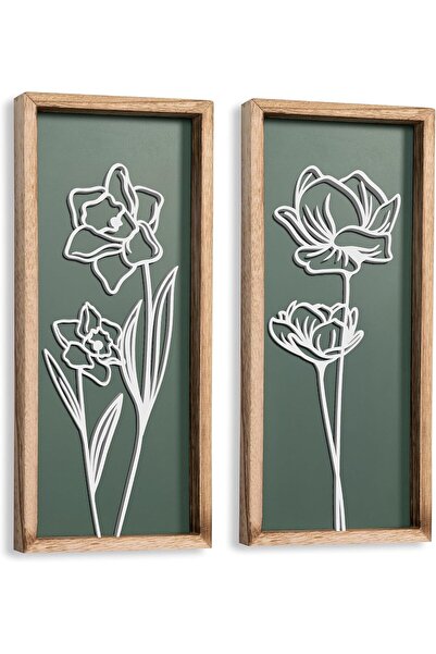 ALAYRA International 3D Green Floral Wall Art Pack of 2 – 18x32cm Wooden Boho...
