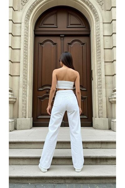 geenz manifacture Γυναικείο τζιν με ψηλόμεσο κορδόνι, φαρδύ τζιν παντελόνι Palazzo