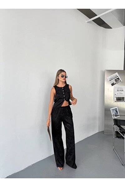 KECHİ WOMAN Leopard Patterned Satin Vest Set Sets