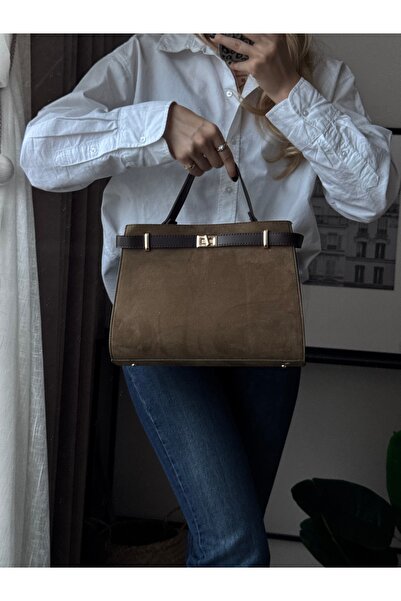 mèche atelier since 2024 Merlin Women's Suede Hand and Shoulder Bag Khaki