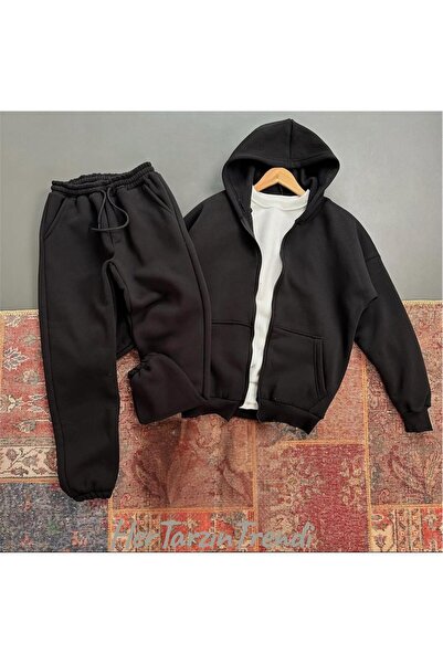 HerTarzınTrendi Set de trening unisex cu glugă căptușită cu fleece – Stil spo...