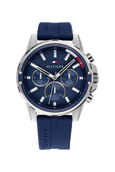 Tommy Hilfiger Men's Mason Round Shape Silicone Strap Analog Wrist Watch 45 mm - Blue - 1791791