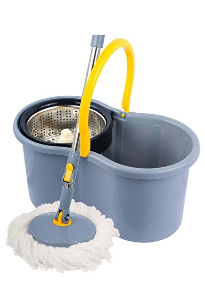 Esqube 360° Spin Mop bucket Set With Steel Bowl Grey/Yellow/Silver 25Liters