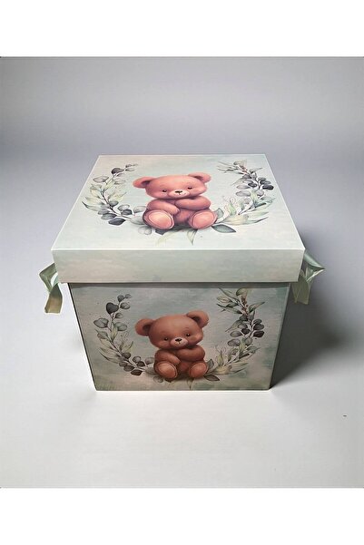 Botez Cutie pentru transport trusou ursulet verde , 29x29x29 cm